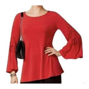Alfani Red Ruched Bell Sleeve Top Large New w/Tags